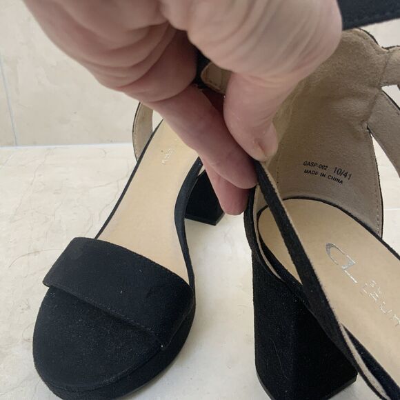 Chinese Laundry Sz US 10 Sandals Heels Shoes Black Suede Ankle Strap NWOB - Picture 7 of 12